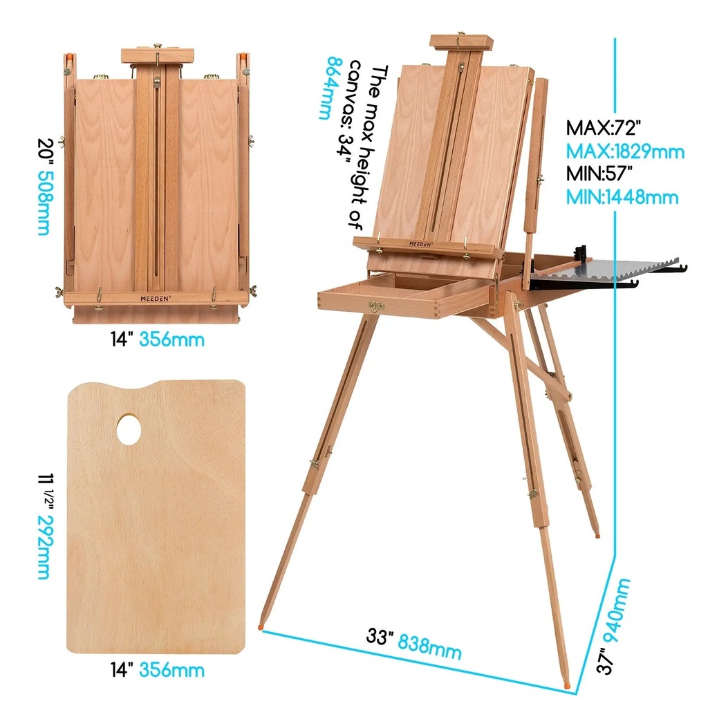 Easel, French Sketchbook easel with wooden palette