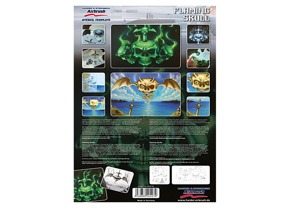 [HA-410136] Harder Airbrush, Stencil "Flaming Scull" set