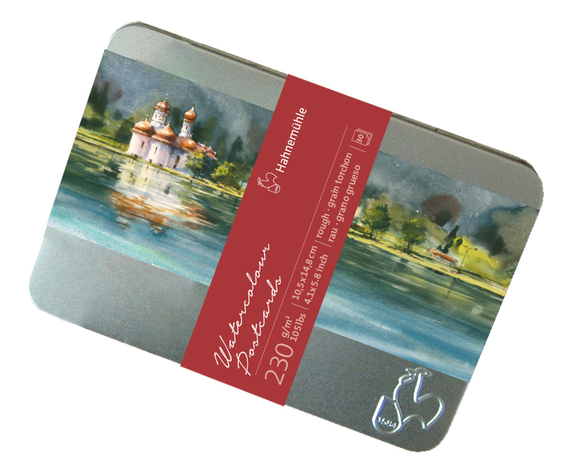 [HM_10650000] Hahnemühle, Watercolour Postcards in Metal Box, 230 gsm (Rough Surface)